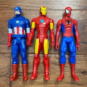Marvel Action Figure Set: Iron Man, Spider-Man, Captain America (12” tall)